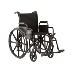 MEDMDS806250EE2B - Medline - K1 Basic Wheelchair with Desk-Length Arms, Swing-Away Footrests and 2 Bags, 18 Width