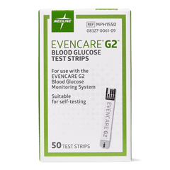 Medline Glucose Test Strips for EVENCARE G2 Meters, 50 EA/BX
