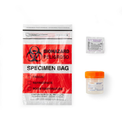 Medline Patient Specimen Kit, Contains Specimen Cup with Orange Cap and Label, Towelette, and Biohazard Transport Bag, 50 EA/CS