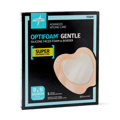 Medline Optifoam Gentle Silicone-Faced Foam Dressing in Educational Packaging, Sacrum, 9