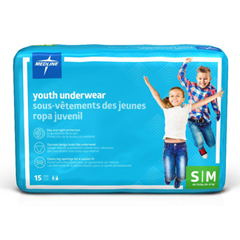 Medline DryTime Disposable Youth Protective Underwear, Size Youth S/M (40-70 lb.), 15 EA/BG
