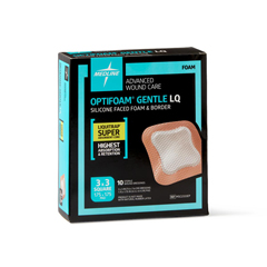 MEDMSC2333EP - Medline - Optifoam Gentle Silicone-Faced Foam Dressing with Liquitrap Super Absorbent Core in Educational Packaging, 3 x 3