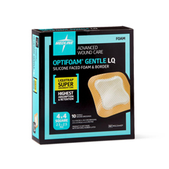 Medline Optifoam Gentle Silicone-Faced Foam Dressing with Liquitrap Super Absorbent Core, 4