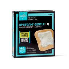MEDMSC2366EP - Medline - Optifoam Gentle Silicone-Faced Foam Dressing with Liquitrap Super Absorbent Core in Educational Packaging, 6 x 6