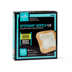 Medline Optifoam Gentle Silicone-Faced Foam Dressing with Liquitrap Super Absorbent Core, 6