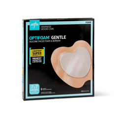 MEDMSC2377EPZ - Medline - Optifoam Gentle Silicone-Faced Foam Dressing with Liquitrap Super Absorbent Core, 7 x 7, Sacrum, in Educational Packaging
