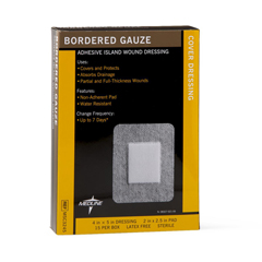 MEDMSC3245Z - Medline - Sterile Bordered Gauze Adhesive Island Wound Dressing, 4 x 5 with 2 x 2.5 Pad, 15 EA/BX