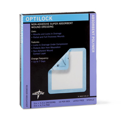 MEDMSC6455EPZ - Medline - OptiLock Nonadhesive Super Absorbent Wound Dressings, 5 x 5.5, in Educational Packaging, 10 EA/BX