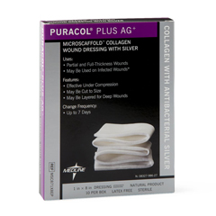 Medline Puracol Plus AG+ Collagen Wound Dressings with Silver, 10 Each per Box
