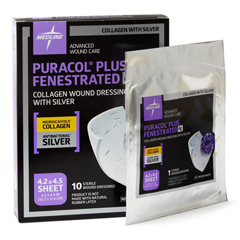 Medline Puracol Plus AG+ Collagen Wound Dressings with Silver, Fenestrated, 4
