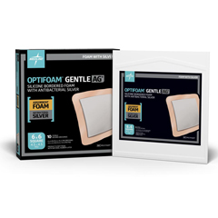 Medline Optifoam Gentle Ag+ Foam Dressings with Silicone Adhesive Border, 10 Each per Box