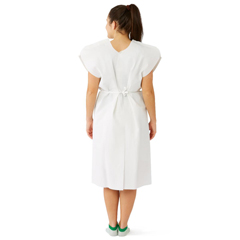 MEDNON24355 - Medline - Tissue/Poly/Tissue Deluxe Disposable Patient Gowns with Opening and Belt