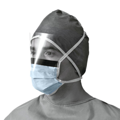 Medline ASTM Level 1 Anti-Fog Surgical Mask with Eye Shield with Ties, 100 EA/CS