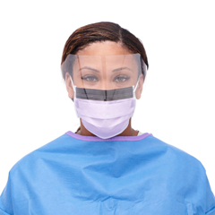 MEDNON27410ELZ - Medline - ASTM Level 3 Procedural Face Mask with Eye Shield and Ear Loops, Anti-Fog Foam, Anti-Glare Strip, Purple, 25 EA/BX