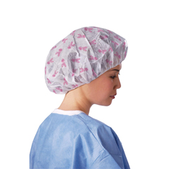 MEDNON28230R - Medline - Pro Series Bouffant Caps, Pink Ribbon Breast Cancer Awareness Print, 24