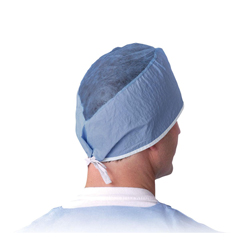 Medline Sheer-Guard Disposable Tie-Back Surgeon Caps, Scrim Material, Blue