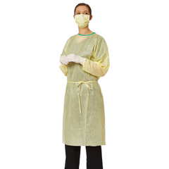 Medline Medium-Weight AAMI Level 2 Isolation Gown with Elastic Wrists, Yellow, Size Regular
