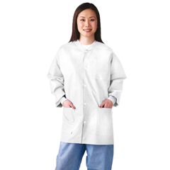 Medline Multilayer SMS Lab Jacket with Knit Cuffs and Collar, White, Size 2XL, 30 EA/CS