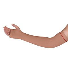 Medline Arm Sleeve with Thumb Loop, Beige with Red Stripe, Size S, 15.5