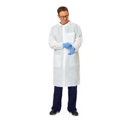 Medline Knit-Cuff Multilayer SMS Lab Coats with Traditional Collar, 10 EA/BG