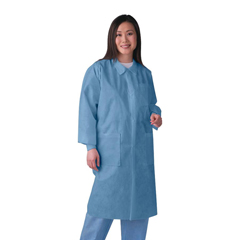 Medline Knit-Cuff Multilayer SMS Lab Coats with Traditional Collar, 30 EA/CS