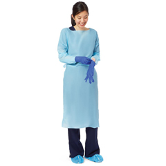 Medline Standard Polyethylene Thumb Loop Isolation Gowns, Blue, X-Large, 75 EA/CS