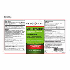 Medline Geri-Tussin DM Cough Suppressant with Guaifenesin 200 mg and Dextromethorphan 20 mg, Sugar-Free, Alcohol-Free, 16 oz. Bottle, 1/BO