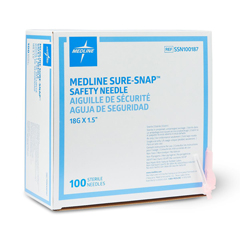 MEDSSN100187Z - Medline - Hypodermic Safety Needle, 18G x 1.5, 100 EA/BX