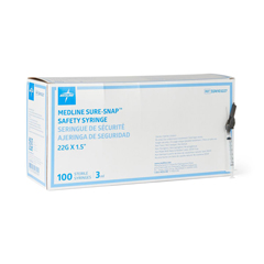 MEDSSN103227Z - Medline - Safety Syringe with Needle, 22G x 1.5, 3mL, 100 EA/BX