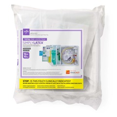 Medline Total One-Layer Tray with Drain Bag, Silicone-Elastomer Coated Latex, 16 Fr, 10 mL, Peri Wipe