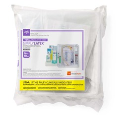 Medline Total One-Layer Tray with 400 mL Urine Meter with 2,500 mL Drain Bag, Silicone-Elastomer Coated Latex Foley Catheter, 16 Fr, 10 mL, Peri Wipe