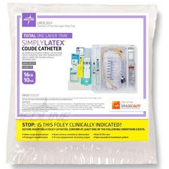 Medline Total One-Layer Tray with 400 mL Urine Meter with 2, 500 mL Drain Bag, Silicone-Elastomer Latex Foley Catheter, 16 Fr, 10 mL, Coude Tip, Peri Wipe
