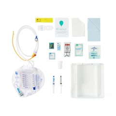 Medline Total One-Layer Tray with 400 mL Urine Meter with 2,500 mL Drain Bag, Silicone-Elastomer Coated Latex Foley Catheter, Peri Wipe, 18 Fr, 10 mL