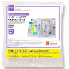 Medline Total One-Layer Tray with 400 mL Urine Meter with 2, 500 mL Drain Bag, Silicone-Elastomer Latex Foley Catheter, 18 Fr, 10 mL, Coude Tip, Peri Wipe