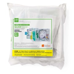 Medline SilverTouch 1-Layer 100% Silicone Foley Catheter Tray with Drain Bag, 16 Fr, 10 mL