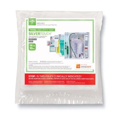 Medline SilverTouch 1-Layer 100% Silicone Foley Catheter Tray with 400 mL Urine Meter and 2,500 mL Drain Bag, 14 Fr, 10 mL