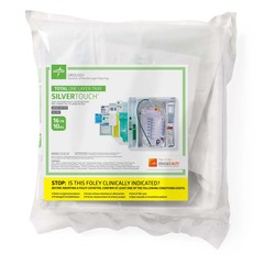 Medline SilverTouch 1-Layer 100% Silicone Foley Catheter Tray with 400 mL Urine Meter and 2,500 mL Drain Bag, 16 Fr, 10 mL
