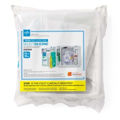 Medline Total 1-Layer Tray with Drain Bag, 1 Silicone Foley Catheter, Peri Wipe 16 Fr, 10 mL