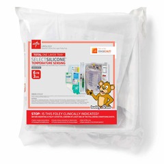 Medline Total 1-Layer Tray with 400 mL Urine Meter with 2,500 mL Drain Bag, 100% Temperature-Sensing Silicone Foley Catheter, 6 Fr, 3 mL, Peri Wipe