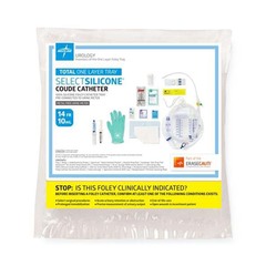 Medline Total 1-Layer Catheter Tray Select Silicone Coud&copy; Catheter 100% Silicone Foley Catheter Tray, Pre-Connected to Metal Free Urine Meter, 14 Fr, 10 mL