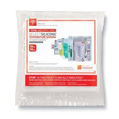 Medline Total 1-Layer Temperature-Sensing Foley Catheter Tray with Peri-Care Wipe, Metal-Free Drainage Port, 18 Fr x 10 mL