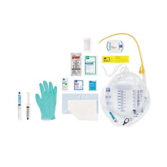 Medline Single Layer Latex Foley Catheter Tray with Coude Tip, SnapSecure Device, 400 mL Urine Meter, 2,500 mL Drain Bag and Peri-Care Wipe, 16 Fr x 16