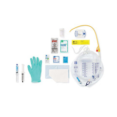 Medline Single Layer Latex Foley Catheter Tray with Coude Tip, SnapSecure Device, 400 mL Urine Meter, 2,500 mL Drain Bag and Peri-Care Wipe, 18 Fr x 16