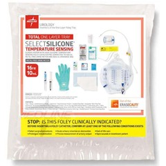 Medline Snapsecure 1-Layer Foley Catheter Tray, Temp Sensing Catheter, 100% Silicone, Urine Meter, 16 Fr, 10 mL