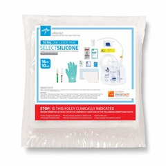 Medline Total Single Layer 100% Silicone Foley Catheter Tray with SnapSecure Device, Drain Bag and Vented Tubing, 16 Fr x 17