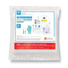 Medline Total Single Layer 100% Silicone Foley Catheter Tray with SnapSecure Device, Vented Tubing, Drain Bag and Peri-Care Wipe, 18 Fr x 17