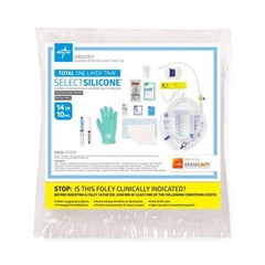 Medline Total Single Layer 100% Silicone Foley Catheter Tray with SnapSecure Device, 400 mL Urine Meter, 2,500 mL Drain Bag, Vented Tubing and Peri-Care Wipe, 14 Fr, 10 mL