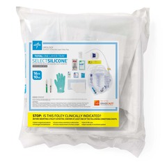 Medline Total Single Layer Latex Foley Catheter Tray with SnapSecure Device, 400 mL Urine Meter, 2,500 mL Drain Bag, Vented Tubing and Peri-Care Wipe, 16 Fr x 17