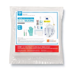 Medline Total Single Layer 100% Silicone Foley Catheter Tray with SnapSecure Device, 400 mL Urine Meter, 2,500 mL Drain Bag, Peri-Care Wipe and Vented Tubing, 16 Fr x 17