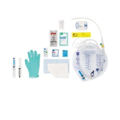 Medline Snapsecure 1-Layer Foley Catheter Tray, 100% Silicone, Vent, Urine Meter, 14 Fr, 10 mL, Coud&copy;